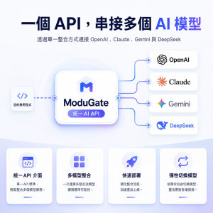 Modugate 多模型 Ai 應用平台 ModuGate 多模型 AI API 應用於聊天機器人、AI Agent、RAG 與 SaaS