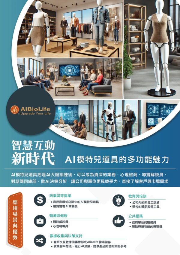 AI 生成模特兒道具經過AI的專業訓練後，可以在各種展覽會場作為銷售員，展現出多功能的應用潛力。