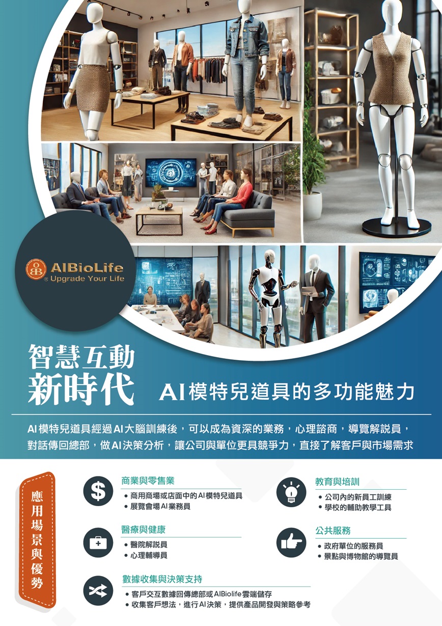 AI 生成模特兒道具經過AI的專業訓練後，可以在各種展覽會場作為銷售員，展現出多功能的應用潛力。